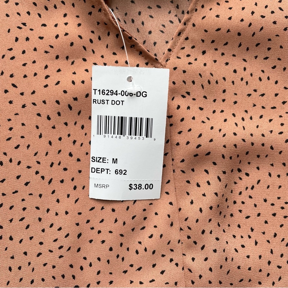 LUSH Rust Dot Camisole Top with Adjustable Spaghetti Straps & Bow in Back-Size M - Picture 10 of 11